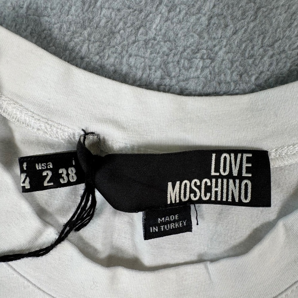 Y2K Love Moschino T-Shirt Women White Rainbow Logo Long Sleeve Top Size 2 - Picture 5 of 8